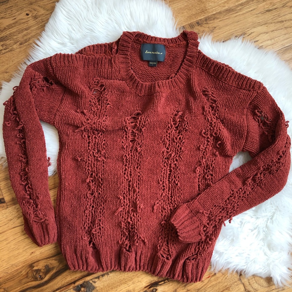 Rust Open Shoulder Destroyed Sweater Rust - image 3